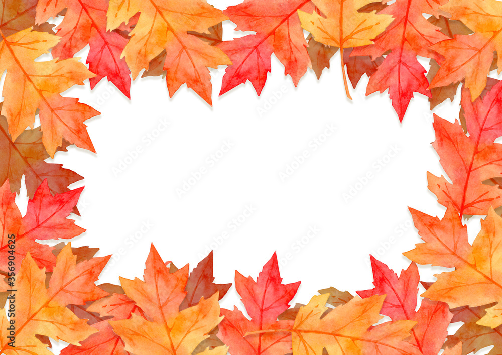 Obraz premium frame of red leaves in autumn concept isolated on white background. Flat lay, top view, copy space.
