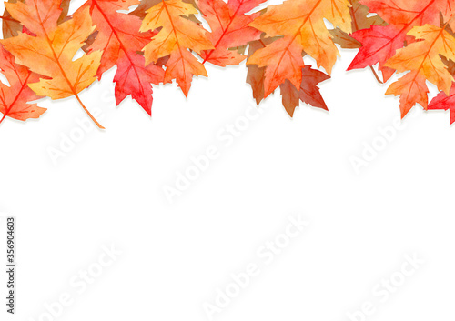 frame of red leaves in autumn concept isolated on white background. Flat lay, top view, copy space.