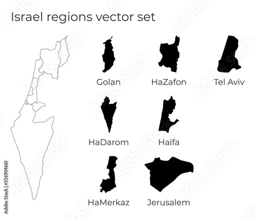 Israel map with shapes of regions. Blank vector map of the country with regions. Borders of the country for your infographic. Vector illustration.