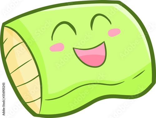 Funny and cute light green pillow laughing happily