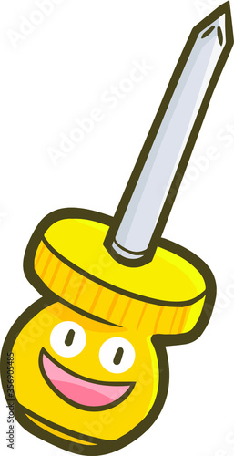 Funny and cute small yellow screwdriver laughing happily