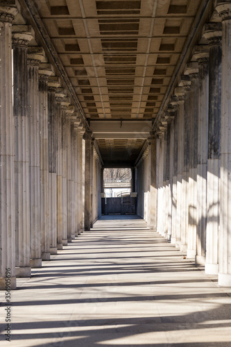 Long gallery corridor with columns in perspective