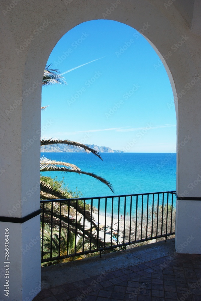 Arches along the Balcony of Europe, Nerja, Andalusia, Spain.