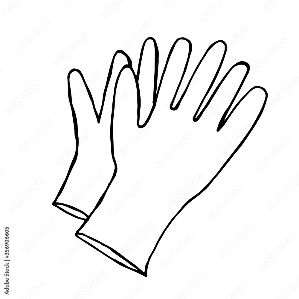 A pair of medical gloves in doodle style isolated on a white background. Hand drawn medicine icon. Medical and healthcare concept. Pandemic.
A pair of medical gloves in doodle style isolated on a white background. Hand drawn medicine icon. Medical and healthcare concept. Pandemic.