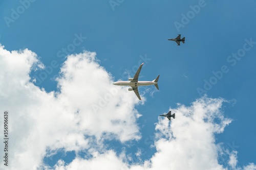 Air show polish airplanes and helicopters procession in Katowice, Poland © Chawran