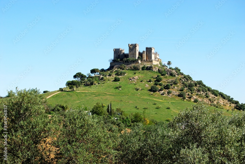 View of the Castle on top of the hill, Almodovar del Rio, near Cordoba, Andalusia, Spain.