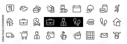PIZZA DELIVERY, and Food Icon Set Vector thin line, contains courier, home delivery, food ordering, fast transport, drone, ship, car, editable stroke. ICONS circuits