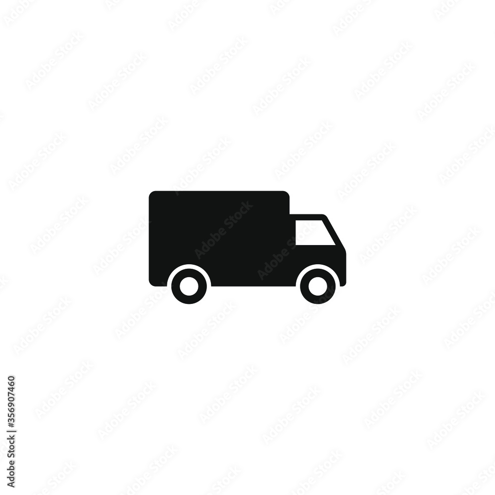 Delivery truck vector icon. Transport service car symbol. Speed shipping sign. Logistic logo. Black silhouette isolated on white background.