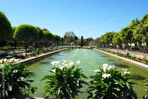 Water garden at the Palace Fortress of the Christian Kings (Alcazar de los Reyes Cristianos), Cordoba, Andalusia, Spain.