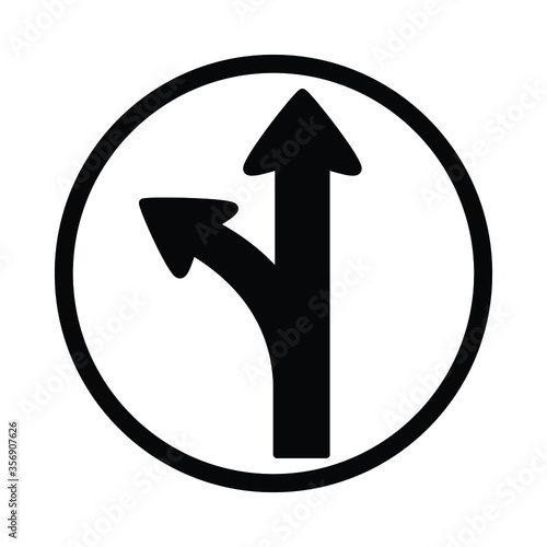 go straight or turn left signal, go straight sign, turn left icon, traffic sign vector