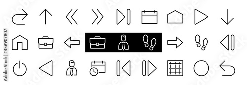 Set of line arrows, directions, arrows, contains icons such as pause, continuation, directly, to the right, Editable stroke. 480x480, On a white background, Vector illustration