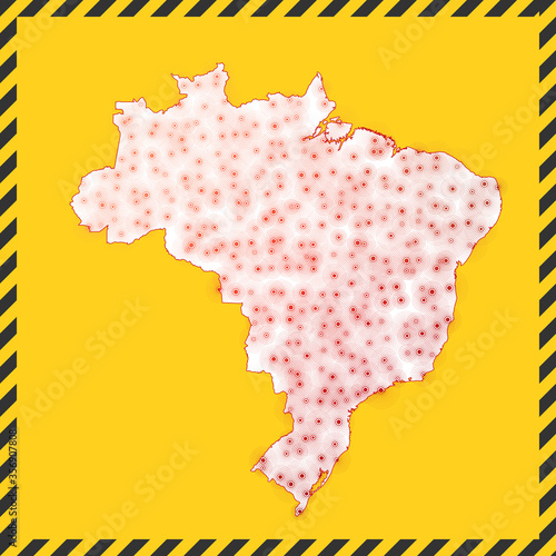 Brazil closed - virus danger sign. Lock down country icon. Black striped border around map with virus spread concept. Vector illustration.