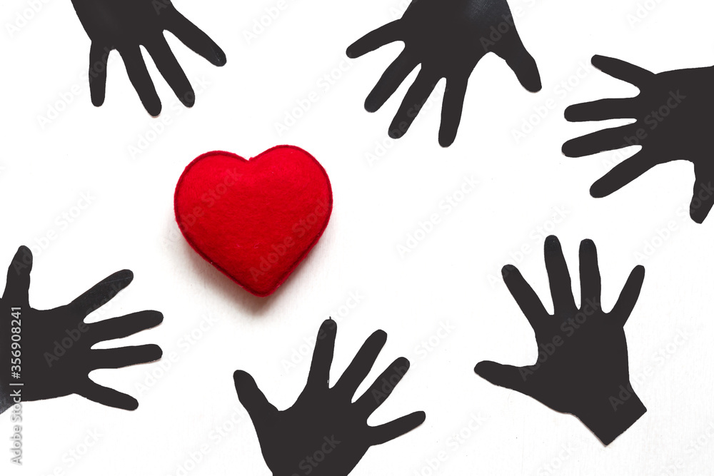 Fototapeta premium Black Lives Matter Protest Against Ending Racism Poster Over Human Rights Violation. The big hand is a symbol of anti-racism, equality. Phrase message Black Lives Matter