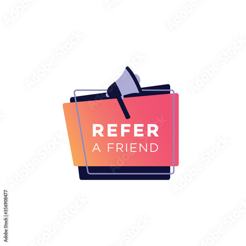 Referral promotion geometric banner with megaphone vector illustration isolated.