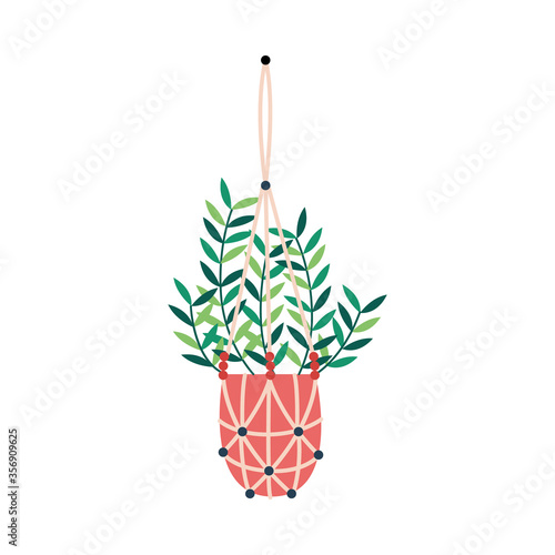 Macrame plant hangers hobby concept flat vector illustration isolated on white.