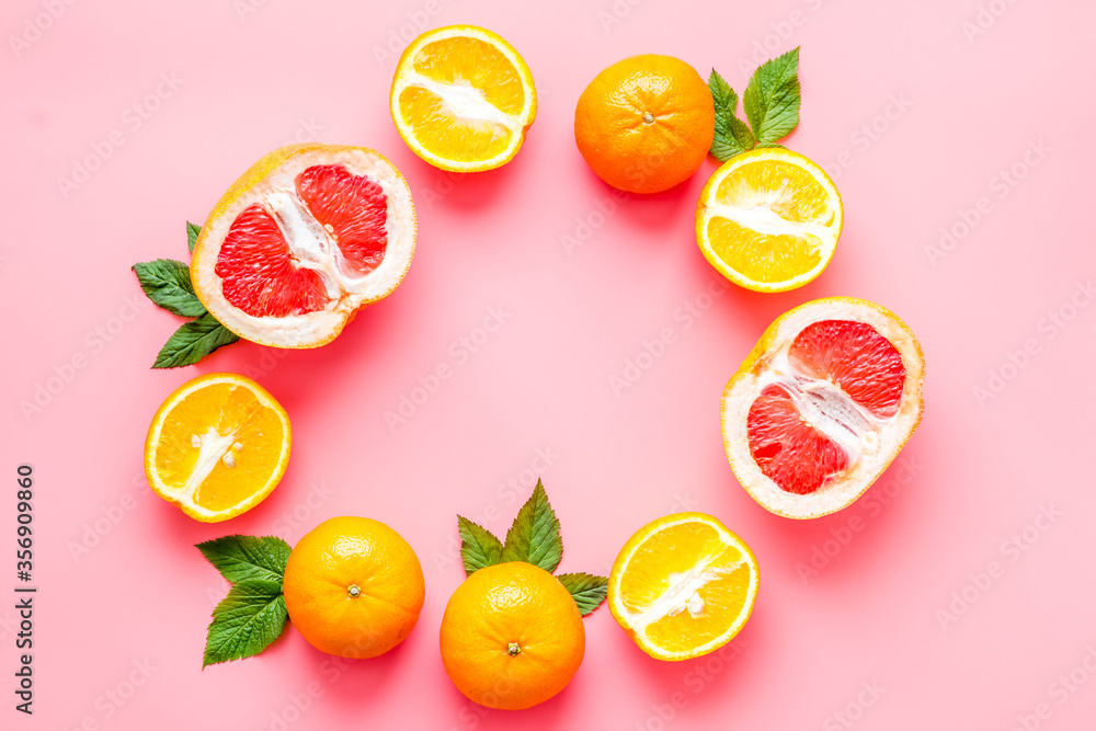 Frame of oranges and frapefruit. Top view, copy space Frame of oranges and frapefruit. Top view, copy space