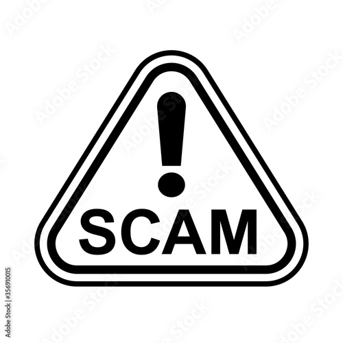 scam triangle sign for icon isolated on white, scam warning sign graphic for spam email message and error virus, scam alert icon triangle for hacking crime technology symbol concept