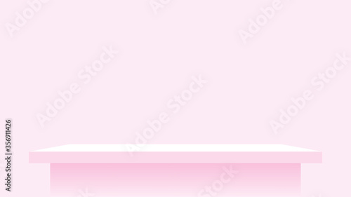 wood plank shelf on wall pink pastel soft color, modern shelf for display show on space wall room, cute and chic counter desk panel for decoration, empty table top panel pink, background copy space