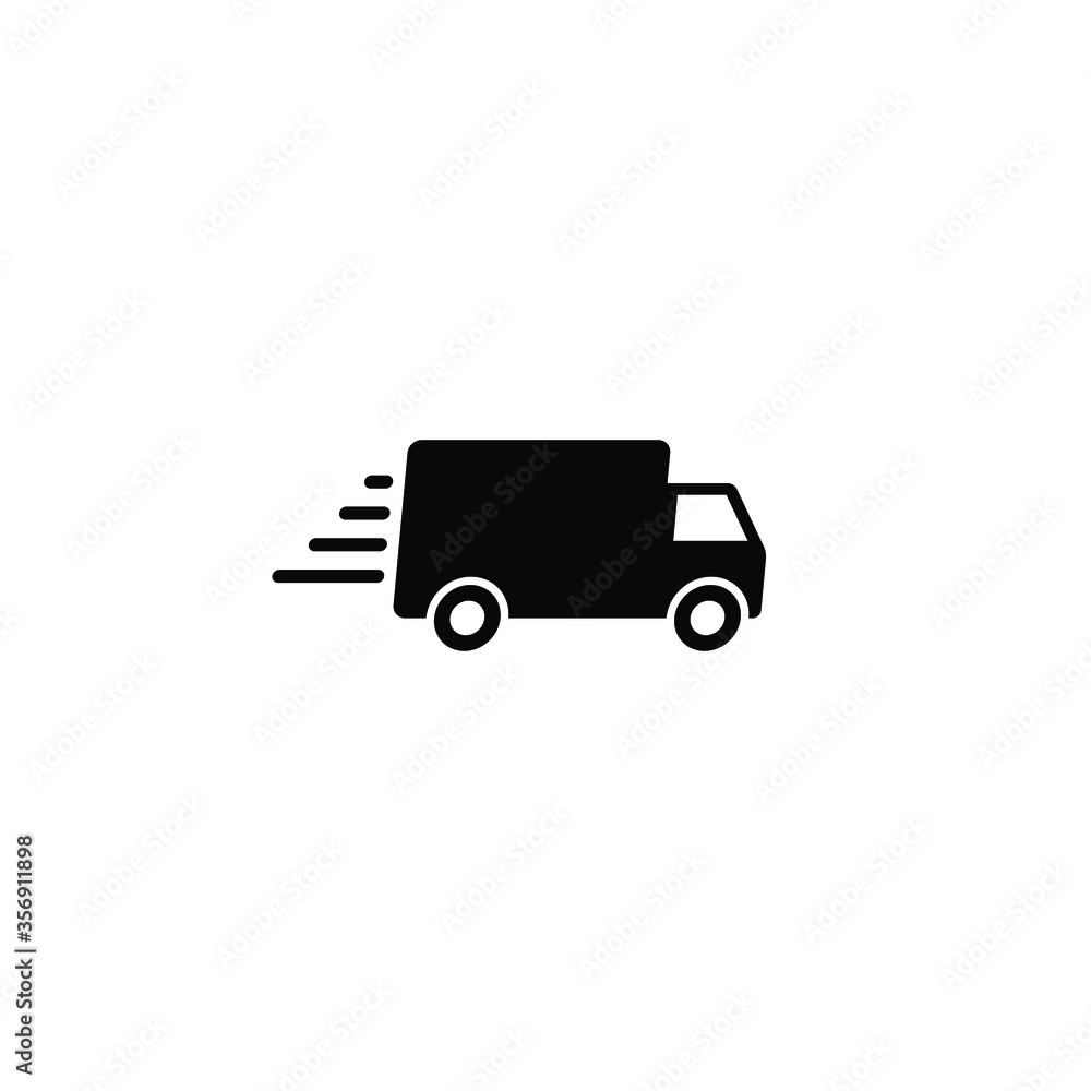 Delivery truck vector icon. Fast moving transport service car symbol. Speed shipping sign. Logistic logo. Black silhouette isolated on white background.