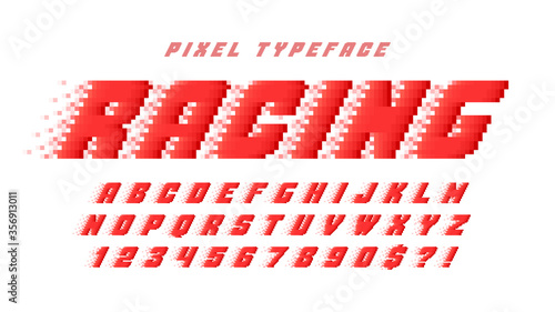 Pixel vector alphabet design, stylized like in 8-bit games.