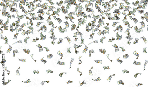 Falling dollars isolated on white