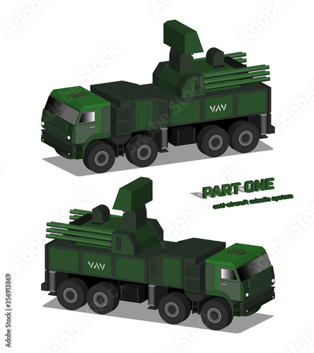 3d Anti-aircraft missile system based on a military four-axle khaki truck. Arabic numerals 787 Part one