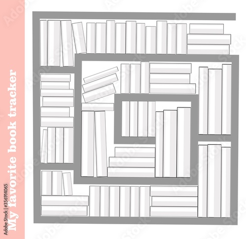 Tracker reading books. Book tracker. Template for organization. Vector illustration. Shelf with books