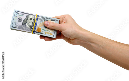 hand holding money isolate on white
