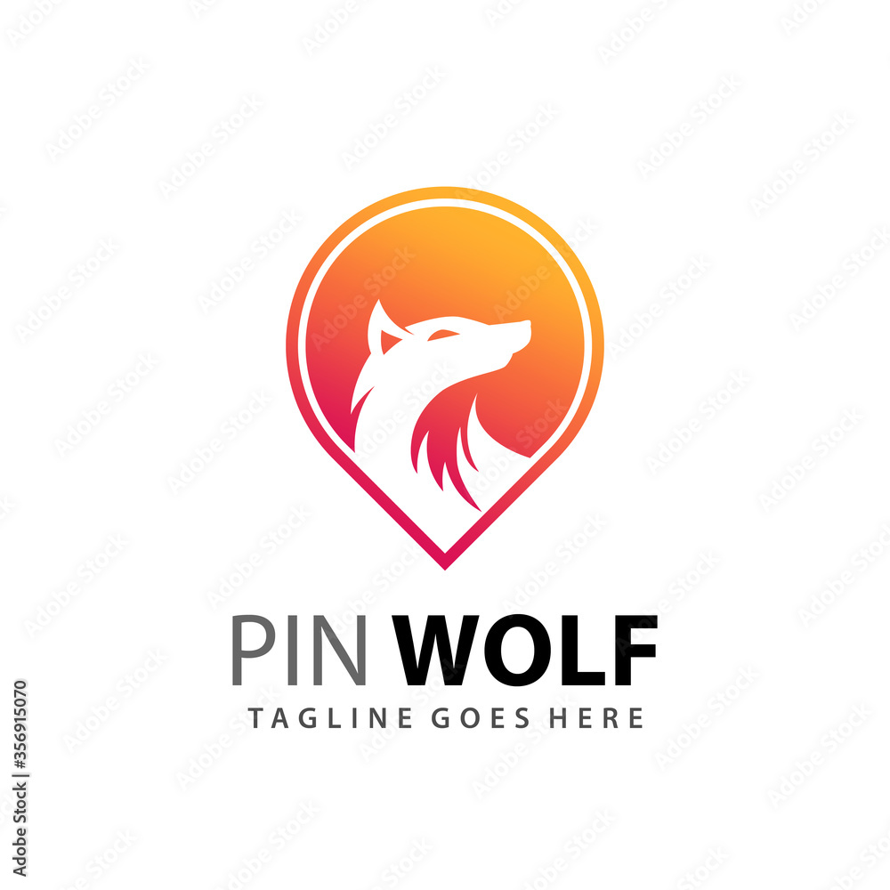Abstract Pin Wolf  Modern Logo Design Vector Illustration
