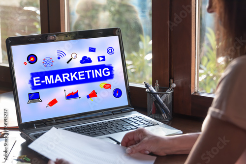 E-marketing concept on a laptop screen