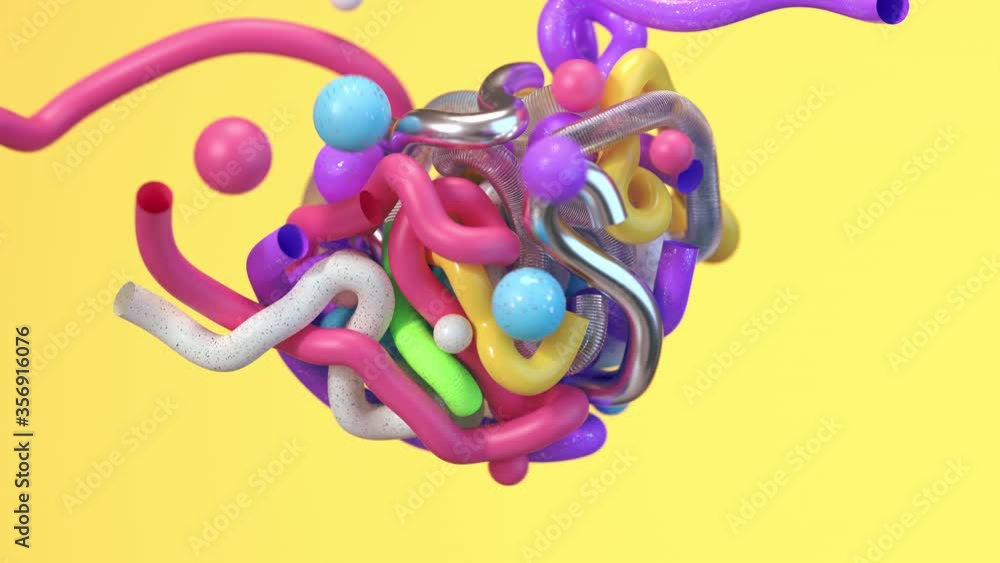 Rubber wires and spheres are compressed together, twisted balls for