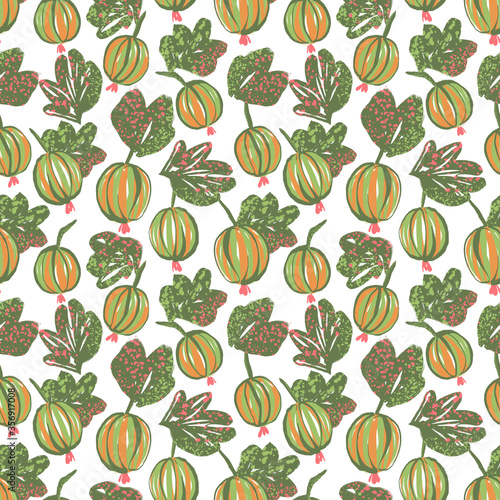 Bright seamless pattern with goosberries. Cute summer berries background. Illustration for paper and textile design.