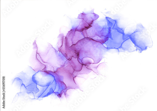 Delicate abstract hand drawn watercolor or alcohol ink background in violet and blue tones. Raster illustration.