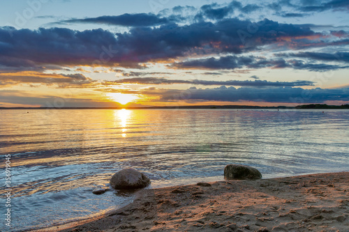 Colorful sunset over the Minsk sea  Belarus