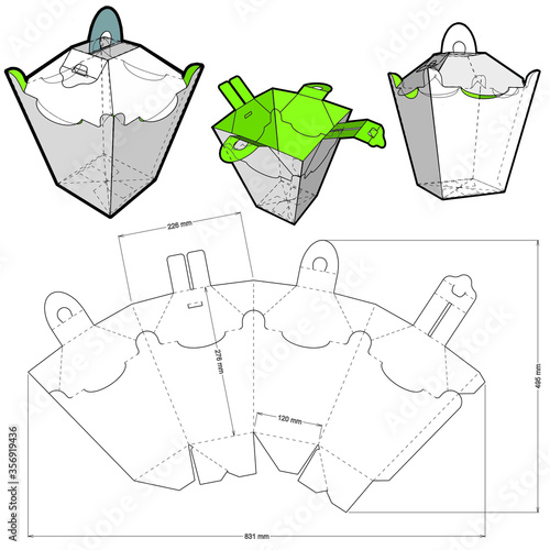 Lantern Packaging and Die-cut Pattern. The .eps file is full scale and fully functional. Prepared for real cardboard production. photo