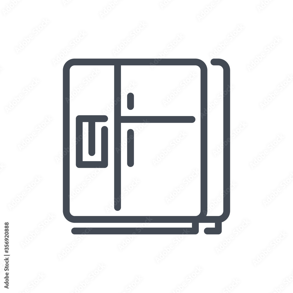 Fridge with Ice Maker and Two Doors line icon. Refrigerator Side by Side vector outline sign. Fridge with Ice Maker and Two Doors line icon. Refrigerator Side by Side vector outline sign.