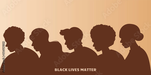 Stop racism. Black lives matter, we are equal. No racism concept. Flat style. Different skin colors. Supporting illustration. Vector.
