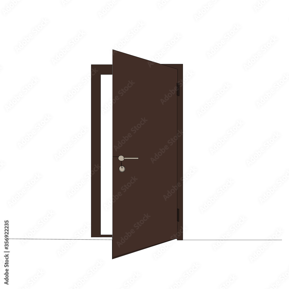 isolated, brown front door drawing in one continuous line isolated, brown front door drawing in one continuous line