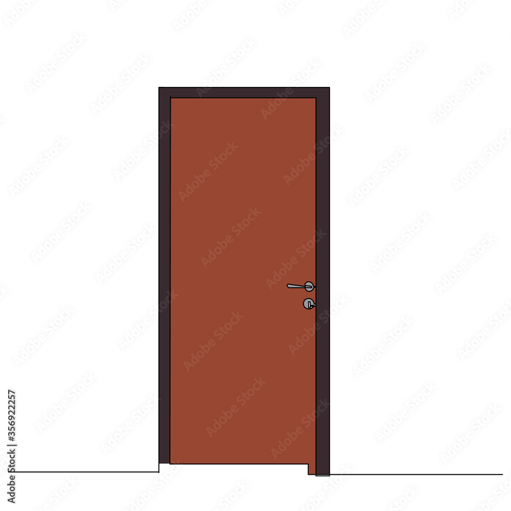isolated, brown front door drawing in one continuous line isolated, brown front door drawing in one continuous line