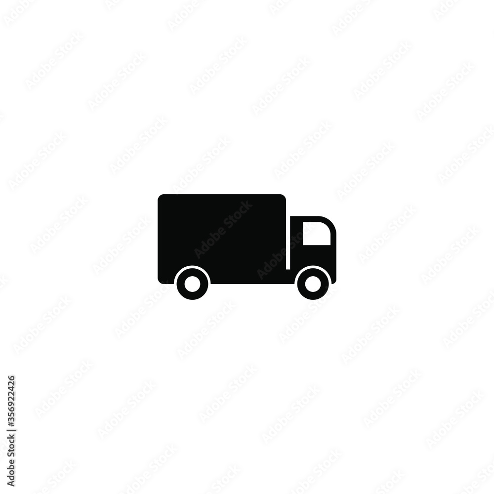 Delivery truck vector icon. Transport service car symbol. Speed shipping sign. Logistic logo. Black silhouette isolated on white background.