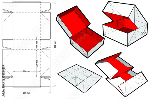 Cake Box (Internal measurement 22x 22+ 8cm) and Die-cut Pattern. The .eps file is full scale and fully functional. Prepared for real cardboard production.