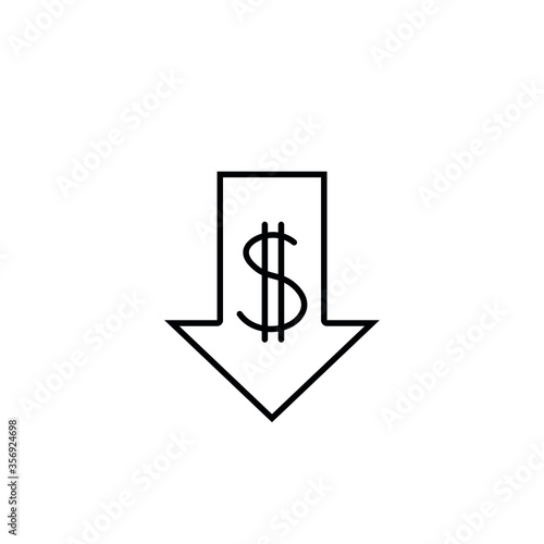 Rising dollar, down arrow and dollar sign simple line icon vector illustration. Editable stroke.