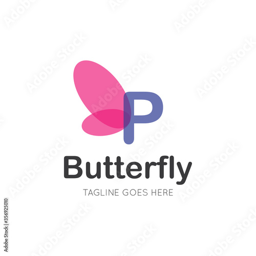 initial letter p butterfly logo and icon vector illustration design template
