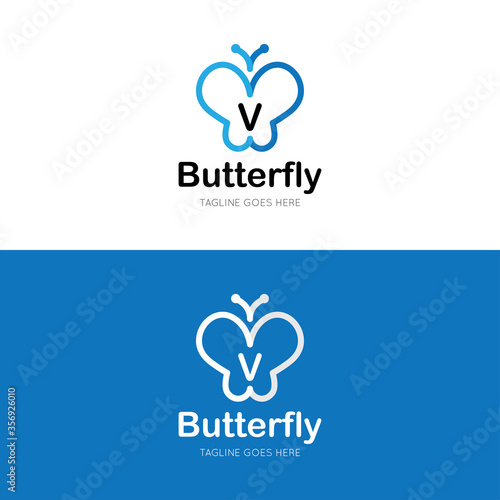 initial letter v butterfly logo and icon vector illustration design template