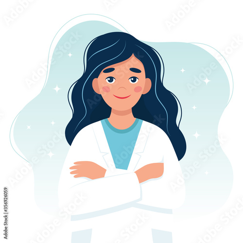 Female doctor cute character. Vector illustration in flat style