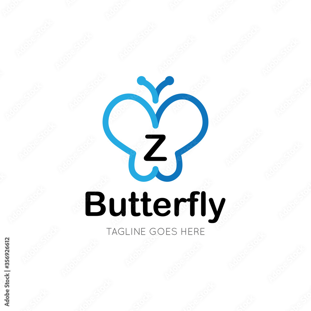 initial letter z butterfly logo and icon vector illustration design template