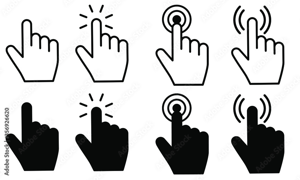 Fototapeta premium Pointer cursor сomputer mouse vector icon set. Clicking cursor illustration sign collection. pointing hand clicks symbols. Click cursor design.