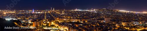Barcelona city illuminated at night, Catalonia, Spain
