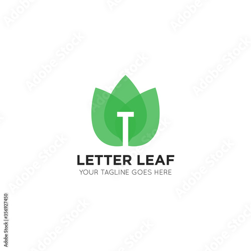 initial letter t leaf logo and icon vector illustration design template