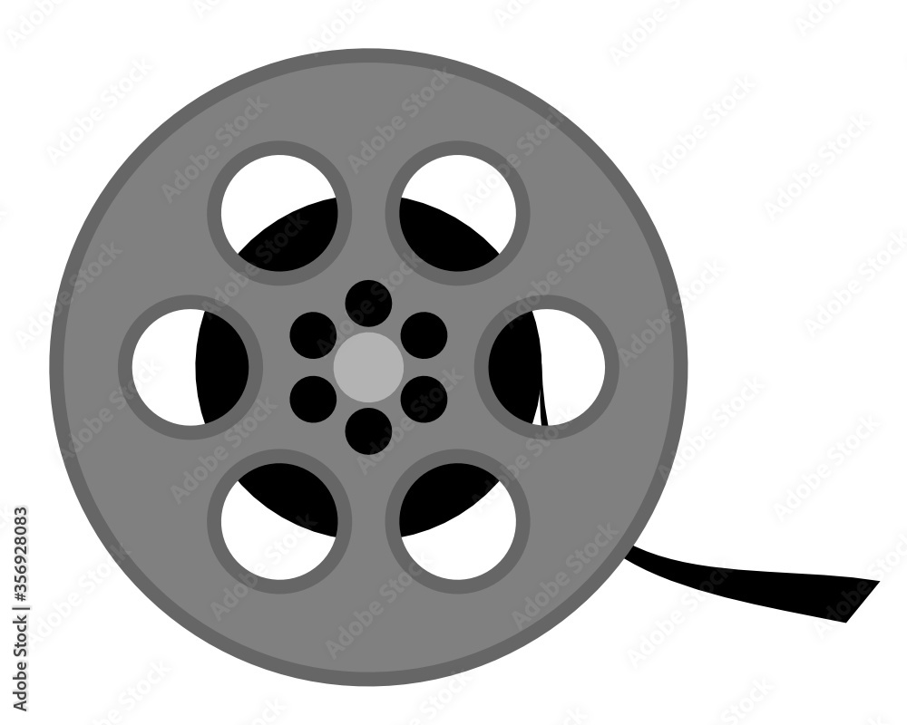 Vector illustration of a movie tape disc with a film on it which can be replayed at a cinema